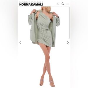Norma Kamali Sage Green One-Shoulder Mini Dress NWT